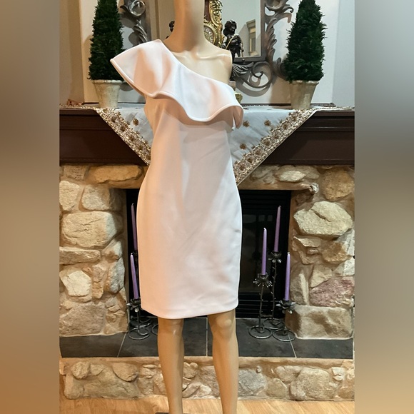 Calvin Klein Light pink One Shoulder Ruffle Sheath Dress - Picture 1 of 10